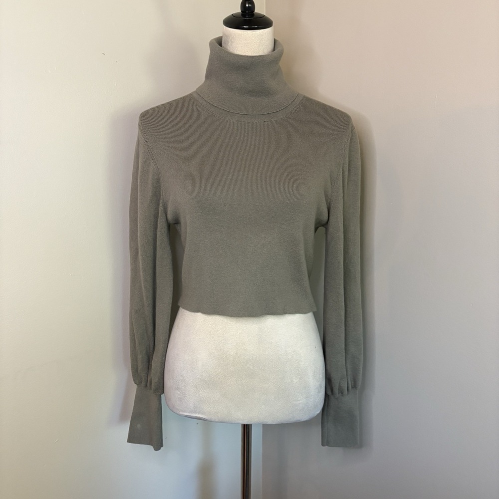 Aritzia Wilfred Rebecca Cropped Turtleneck Sweater Medium Gray Green Wool Cotton